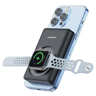 DigiEra Magnetic Wireless Power Bank 5000mAh, 20W Fast Charging Portable Charger with MagSafe Compatibility, Magnetic Portable SSD Mode, USB-C Input/Output, Compact Backup Battery for iPhone