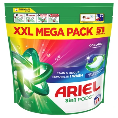 Ariel 3in1 PODS, Washing Liquid Laundry Detergent Capsules, Colour, 51 Washes