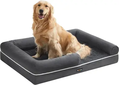FEANDREA Orthopädisches Hundebett, Hundekissen, Hundekorb, Weicher Polster, Hundesofa, Erhöhte Ränder, Abnehmbarer und waschbarer Bezug, 106 x 80 x 20 cm, Antirutsch-Unterseite, Dunkelgrau, PGW077G01