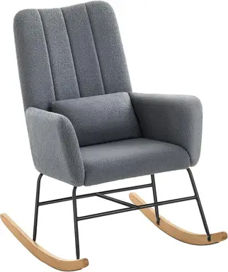 SONGMICS HOME Schaukelstuhl mit Armlehnen, Relaxstuhl mit Vlies bezogenem Stahlrahmen, Gummibaumholz-Beinen, 300 lbs Tragkraft, für Schlafzimmer, Wohnzimmer, Schiefergrau