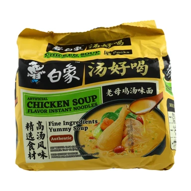Bai Xiang Lot de 5 paquets de nouilles instantanées saveur soupe de poulet - 555 g