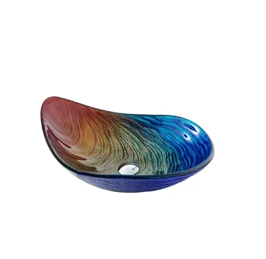 Homary Tempered Glass Multicolour Teardrop-Shaped Bathroom Countertop Basin Wash Basin