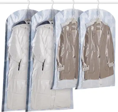 TAILI Hanging Vacuum Storage Sealer Space Saver Bags for Clothes, Coat, Closet Organizers, 4 Pack (2 Long, 2 Short) Blue