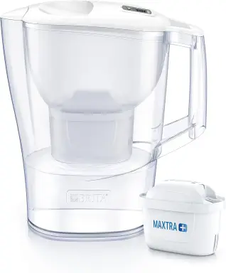 BRITA Wasserfilter Aluna weiß / robuster Krug inklusive 1 MAXTRA+ Filterkartusche / Filter reduziert Kalk, Chlor und rohrbedingte Metalle wie Kupfer & Blei im Leitungswasser