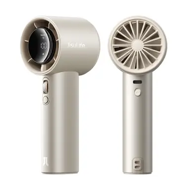 JISULIFE Turbo Handheld Fan Pro1S，LED Display, 40Hrs Max Cooling, 9700RPM Powerful,5000mAh battery,Travel Essentials,Metal Gold