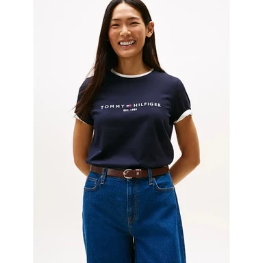 Tommy Hilfiger T-shirt à col rond coupe droite Heritage femme bleu Desert Sky - Taille M