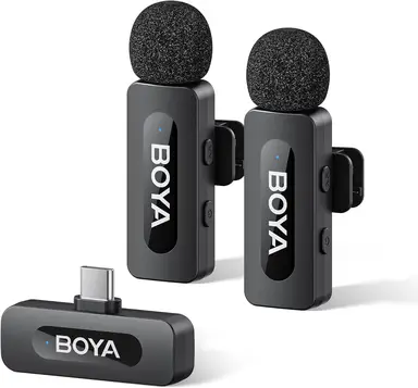 BOYA BY-V20 V2.0 USB-C Wireless Microphone for iPhone 16/17, Android with One-Click to Noise Cancellation, 9h Battery Life (2 TX+1 RX)