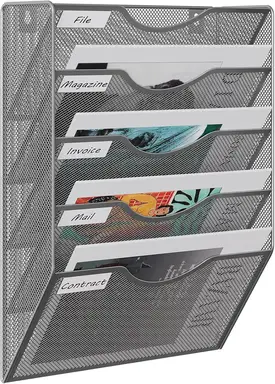 Senhoglb 5 Tier A4 Mesh Wall Pocket File Holder，Silver, New Year Sale , Top gift picks