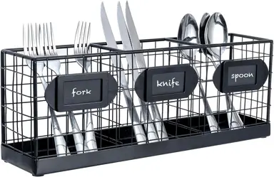 MyGift 3-stufiger schwarzer Metall-Wandkorb für Küchenutensilien