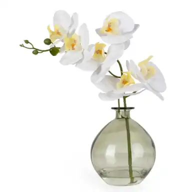 Candlelight Artificial Orchid Flower in Vase White 33cm