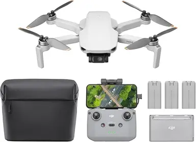DJI Mini 4K Fly More Combo, drone met 4K UHD-camera voor volwassenen, onder 249 g, 3-assige gimbal-stabilisatie, 10 km videotransmissie, automatische terugkeer, 3 batterijen voor 93 minuten vliegtijd, QuickShots.