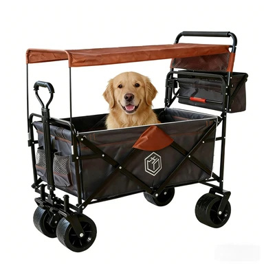 ochama Off-Road Tank Wheel Camping Wagon 150L with Detachable Canopy & Safety Belt, 260kg Load Capacity, Dual Brake Explosion-Proof Wheels, Reinforced Carbon Steel Frame, For Camping, Picnics, Vending & Moving