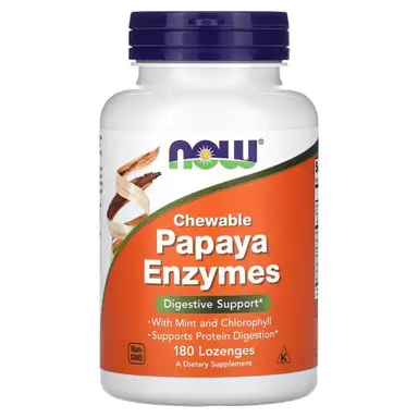 NOW Foods Papaya Enzymes Digestion Daily Wellness Support Chewable - 180 Lozenges