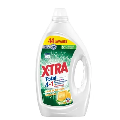 XTRA Total Lessive Liquide Savon de Marseille et Aloe Vera 44Lavages 1,98L