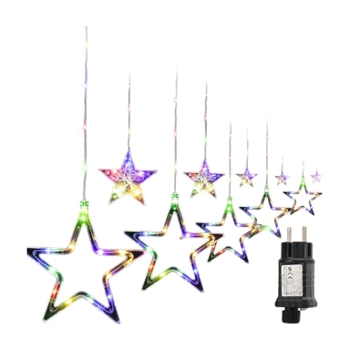 SALCAR Rideau Lumineux 2m 160 LEDs pour Fenêtre, Guirlande Étanche avec 10 Étoiles pour Intérieur Extérieur, Décoration Noël avec 8 Modes, Timer et Mémoire, Multicolore