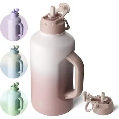 Bottle Bottle Gourde sport isotherme en acier inoxydable, double bouchon et paille, 1,8 L, dégradé de rose