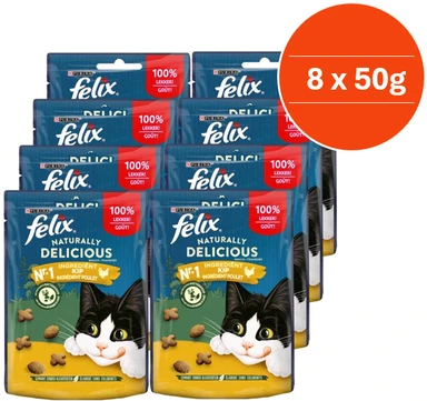 Felix Naturally Delicious - kattensnacks - kattensnoepjes - kip & kattenkruid - 8 x 50 g