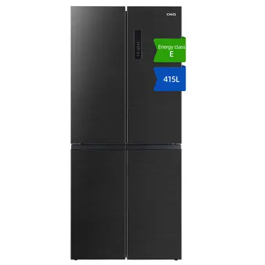 CHiQ JKR415WGE 415L 80cm Wide French Door No Frost American Fridge Freezer, Black Stainless Steel, E Rated