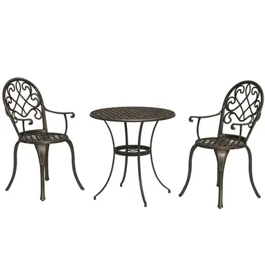 Outsunny 3 Piece Patio Bistro Set for 2, Outdoor Aluminium Garden Table and Chairs with Adjustable Footpads for Balcony, Garden and Patio, Bronze Tone