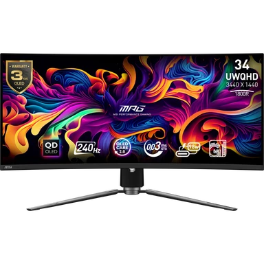 MSI MPG 341CQPX QD-OLED 34" Gaming Monitor | UWQHD | 240 Refresh Rate | Adaptive Sync | Curved Design