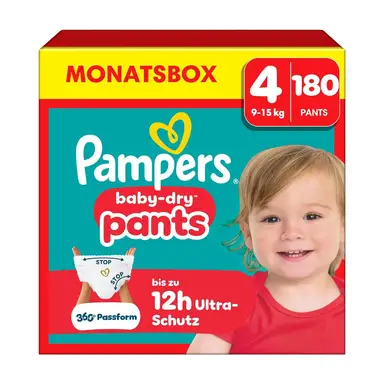 Pampers Baby Dry Pants Größe 4 Maxi 9-15kg Monatsbox 180 Stück