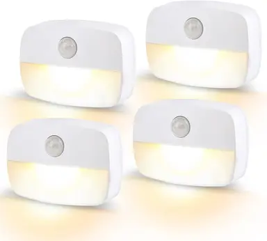 VIVREAL Motion Sensor Night Lights 4-Pack with 3200K–2800K Warm White Glow， 35LM Brightness， Battery Powered， T023, New Year Sale , Top gift picks