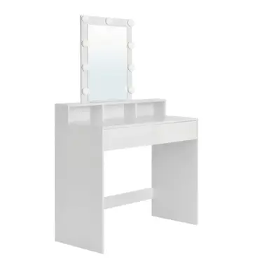 Ochama x SONGMICS Dressing Table, LED Lights with Adjustable Brightness, Vanity Table with Mirror, 2 Drawers and 3 Compartments, Makeup Table, Modern, White