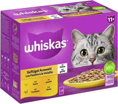 Whiskas 11+ katzenfutter geflügelauswahl in gelee, 12 x 85 g (1 packung)