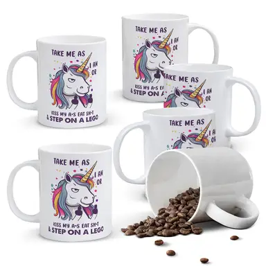 Alphynix 1pc 11oz White Mug with "Take Me As I Am" Unapologetic Quote & Sassy Unicorn, Bold Attitude Christmas or Thanksgiving Gift