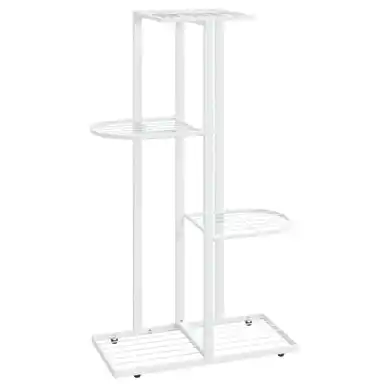 MINGHOU 4-Tier 5-Pot Plant Stand with White Metal Flower Rack Space-Saving Indoor Outdoor Plant Holder for Home Balcony Garden
