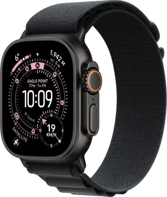 Apple Watch Ultra 3 GPS + Telecom, 49 mm, zwart titanium hoesje met zwart alpenbandje - klein