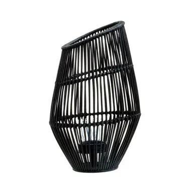 Premier Housewares Große Teelichterlaterne aus Naturrattan, elegantes Design, funktionale schwarze Teelichterlaterne, schlankes Teelichterlaterne