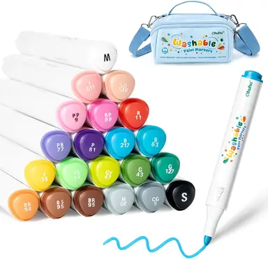 Ohuhu 24 Colors Acrylic Washable Markers for Kids for Rock Painting Easter Eggs Wood Glass Ceramic Canvas Paint Markers