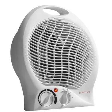 Daewoo 2000W Upright Fan Heater – 2 Heat Settings (1000W/2000W), Variable Thermostat, Fan-Only Mode, Automatic Safety Cut-Out, Power Indicator, Carry Handle – White