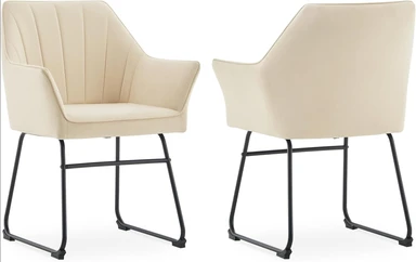 Set of 2 Velvet Dining Chairs, Modern Kitchen Upholstered Armchairs with Metal Legs & Backrest, Ergonomic Seat Cream