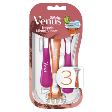 GILLETTE VENUS Smooth - Rasoirs Jetables Miami Sunset - Lot de 3 rasoirs