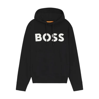 BOSS Relaxed-fit Hoodie in Cotton Terry with Large Logo - Black