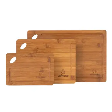Zimatic Hochwertige Holz-Schneidebretter - 3 extra dicke Bambus-Schneidebretter - Verwendbar als Küchenbretter, Frühstücksbretter, Brotzeitbretter und Servierbretter.