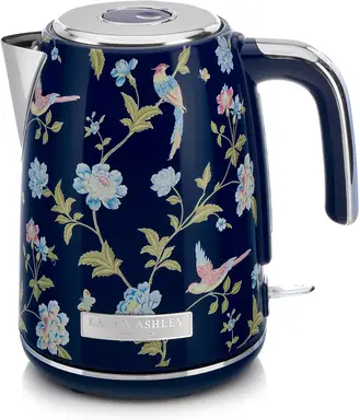 VQ Laura Ashley Jug Kettle, 1.7L, Rapid Boil, Hand-Applied Elveden Navy Print, Vintage, Stainless Steel, Floral - VQSBPKK278LANUK