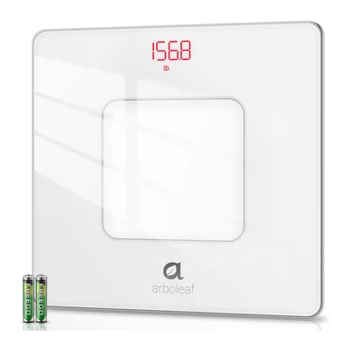 Arboleaf CS20H Digital Body Fat Scale, Precise Body Fat Measurement, Clear Digital Display (lb unit), High-Precision Sensors, Durable Tempered Glass Platform, Suitable for Home and Bathroom Use, White