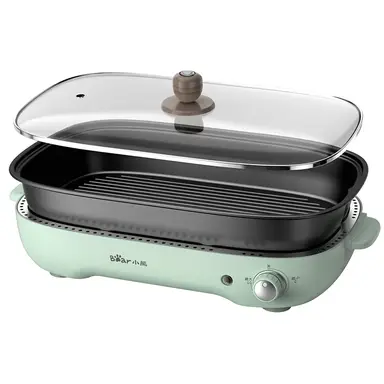 Bear elektrische bbq-pan met hotpot- en grillfunctie, 6-gatenpan, 1200-1400 W, traploze temperatuurregeling
