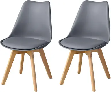 CLIPOP Grey Dining Chairs Set of 2 Upholstered Kitchen Chair with Wooden Legs and Soft PU Seat, Retro Lounge Corner Chair for Office Lounge Kitchen Furniture 040dgy deep grey 54*48*83 cm