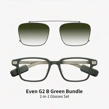 Even Realities - Even G2 B Grün (Rechteckig) + Clip & Pouch Grün Rechteckiges Bundle - Alltagsgerechte Display-Smart-Glasses mit Clip-Sonnenblende, Kamerafrei, Datenschutz-First, 2-Tage-Akku, Leistungsstarke Funktionen zur Erweiterung Ihrer Sicht und zum Ermöglichen Ihres Tages (Conversate | Übersetzen | Teleprompt | Even AI | Gesundheit | Navigation | Dashboard | Benachrichtigung | QuickList)