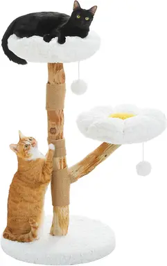 PAWZ Road Arbre à chat en bois fleuri 50cm- Blanc nuage