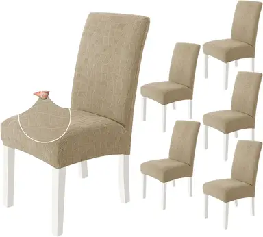 YSTYLE Dining Chair Covers Seat, Chair Slipcover for Dining Room, 6 Pieces, BW, Khaki