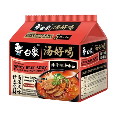 Bai Xiang Lot de 5 paquets de nouilles instantanées saveur soupe bœuf épicé - 555 g