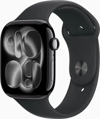 Apple Watch Series 11 GPS + Mobiel netwerk 46 mm jet black aluminium behuizing met zwarte sportband - M/L