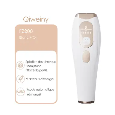 Qiweiny FZ-200A Épilateur lumière pulsée avec onde rouge - Blanc et doré 