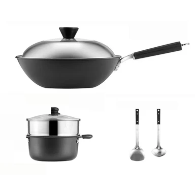 COOKER KING Ensemble de casseroles à prix avantageux - Poêle à sauter en fonte 4,5 L + Casserole en aluminium 3 L + Vapeur en inox 304 + 2 spatules