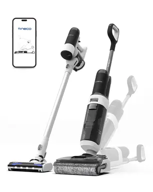 Tineco Floor ONE Switch S6 Stretch, aspirateur laveur, design plat à 180°, anti-emmêlement, séchage rapide à 85 °C, 40 min en mode laveur, 50 min en mode aspirateur, 21 kPa, nettoyage double bords pour toute la maison et sous les meubles